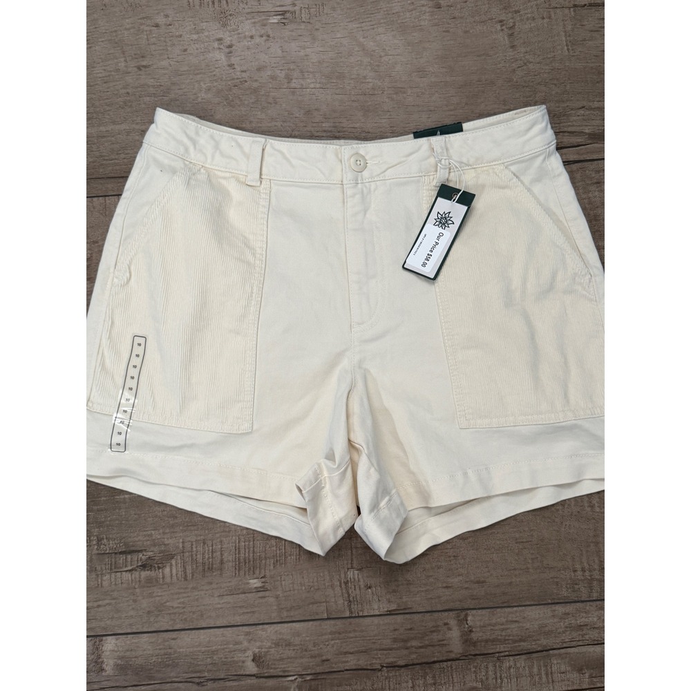 Alpine Design Womens Mixed Fabric Corduroy Pocket Shorts Off White Size 10 NEW